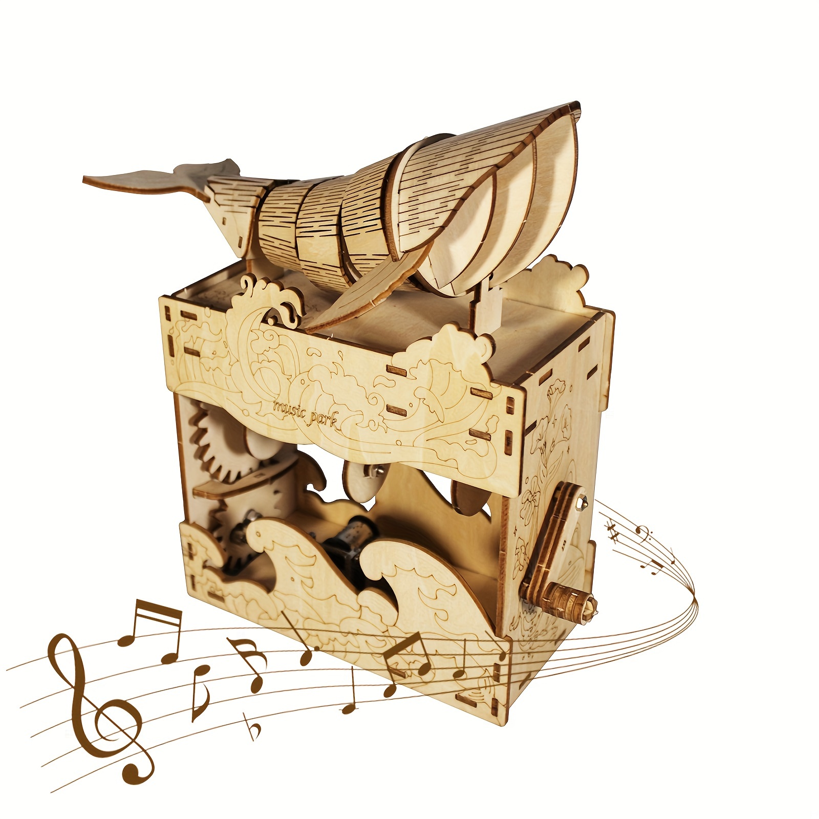 

3d Wooden Puzzle Hand Whale Music Box Play Beautiful Seaside Handmade Model Kit Holidays Birthdays Christmas Gifts