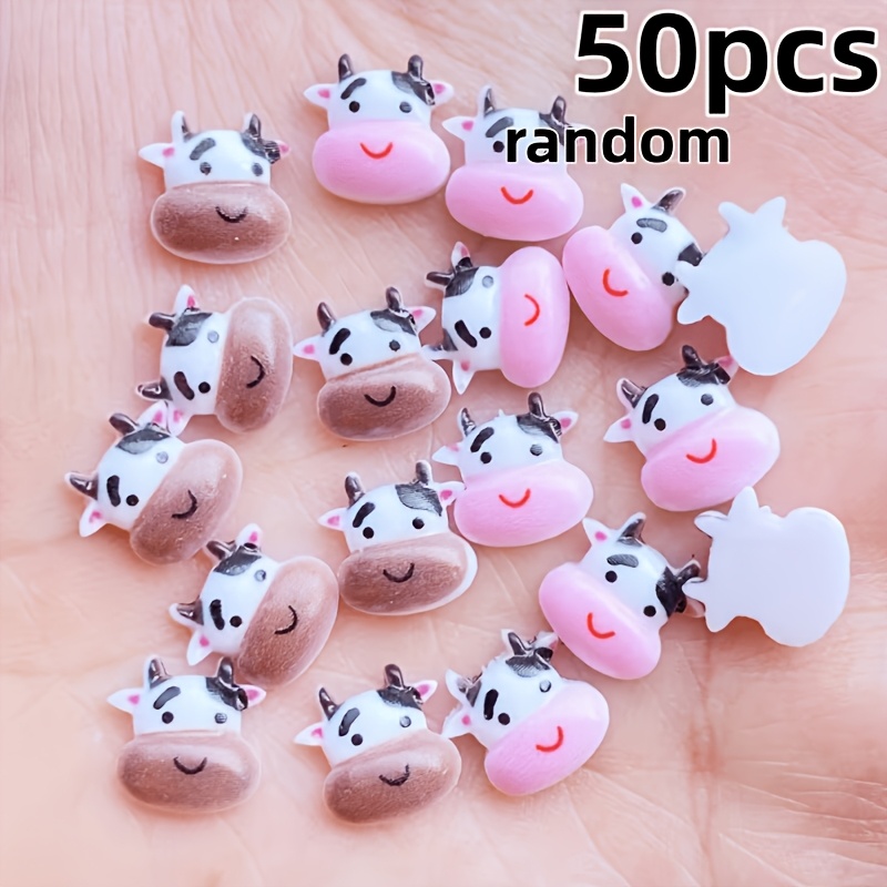 TEMU 50pcs Cute Mini Calf Resin Random Small Statue Crafts - Flat-back Rhinestone Decorations, Hair Additions And Nail Art Decorations, Durable Resin