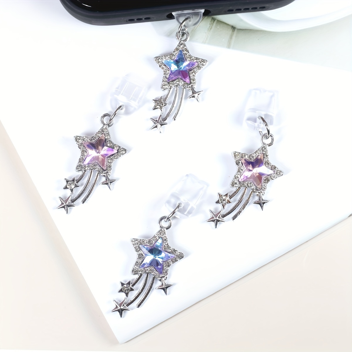 

Five-pointed Star With Diamond Mobile Phone Dust Plug, Pendant, Decorative Mobile Phone Case For Iphone/xiaomi/samsung/type-c Interface Phone Dust Plug