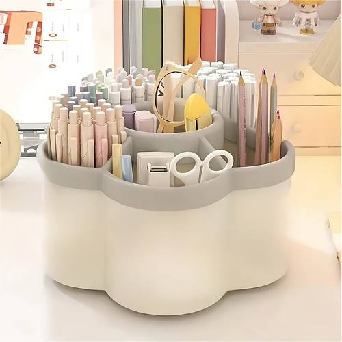 degree rotating desktop organizer featuring six compartments designed for storing office supplies makeup brushes and pens this storage rack is ideal for cosmetics stationery and tools