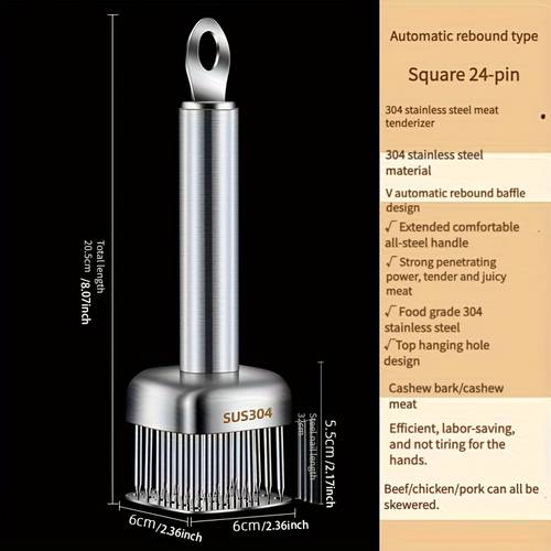 1pc ergonomic meat tenderizer tool with 12 18 23 24 28 needles heavy duty stainless steel manual meat tenderizer for steak chicken turkey lamb veal kitchen camping grill easy meat tenderizer for kitchen
