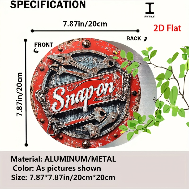 2D Flat 1pc Vintage Metal Sign Snap-on Tools Aluminum Round Poster Bold and Industrial Design Retro Vintage Look Wall Art for Bar, Café, Beach House, Backyard 7.8x7.8 Inch, 2D Flat, Perfect for Room Decor