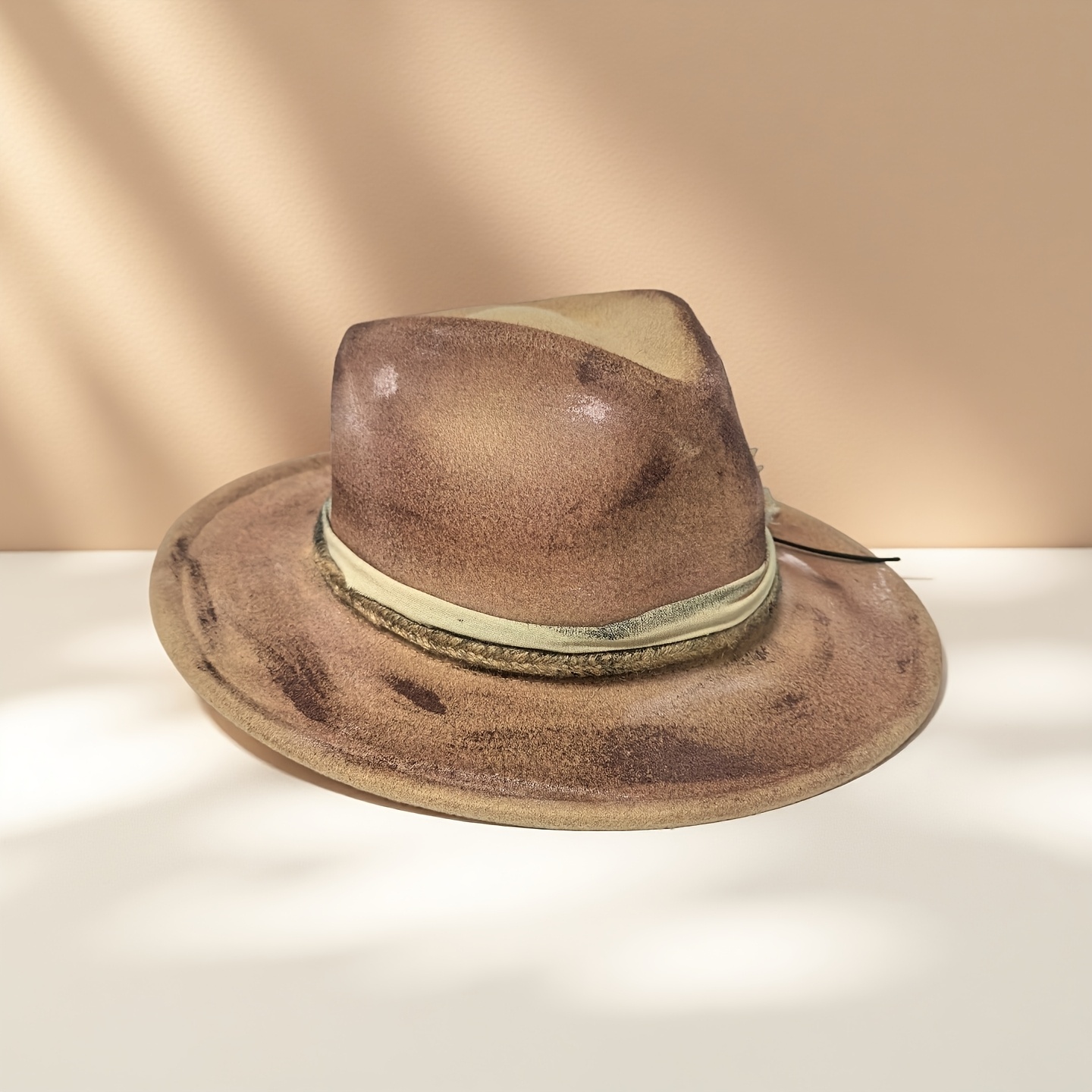 Handmade Vintage Fedora Hat - Adjustable Wide Brim Jazz Cap with Light Brown/ Brown/, Lightweight & Durable for Women & Men