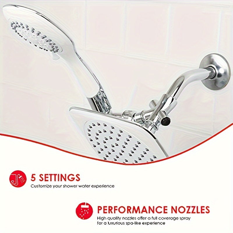 Dualhead Shower Massager Shower Head With Rainfall, 5 Models, Massaging, Soaking, Rinsing