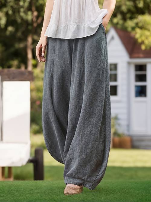 slant pockets lantern leg pants casual loose elastic waist pants for spring summer womens clothing