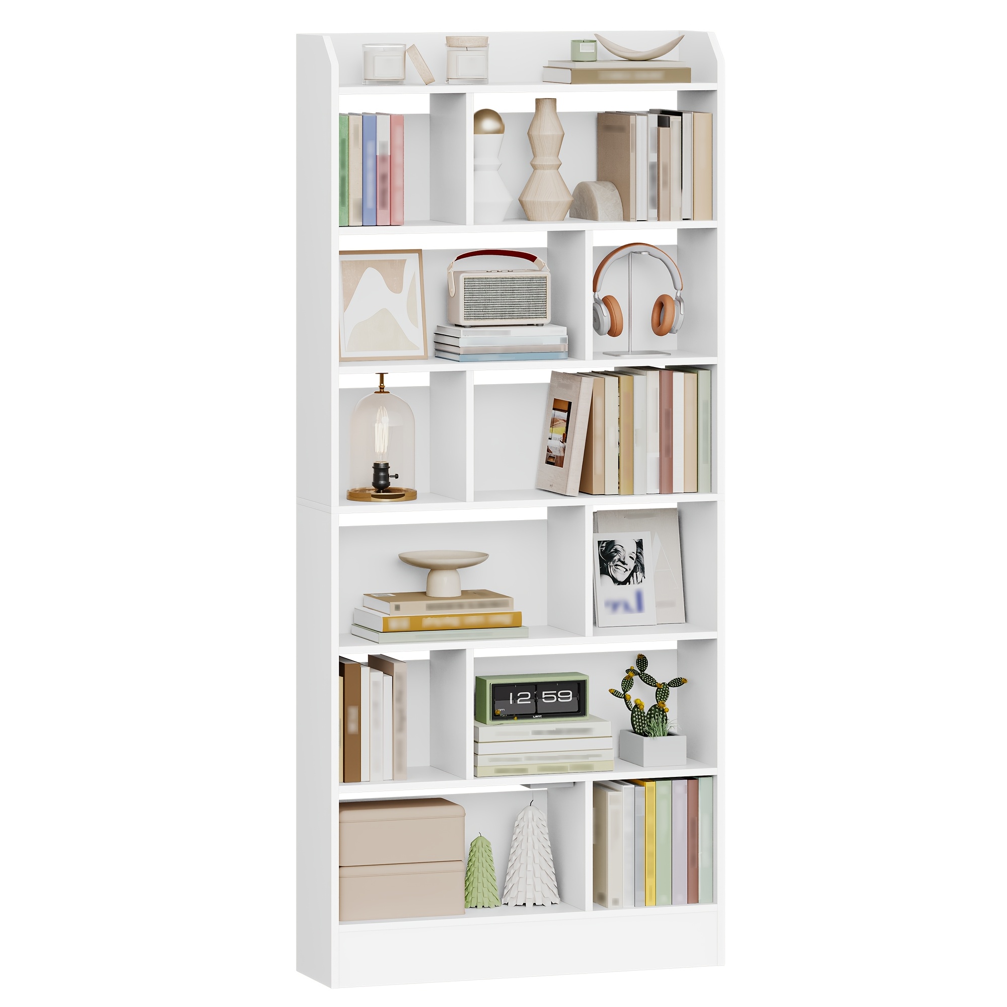 Bookshelf, Bookcase, With 7 Compartments, Storage Shelf, Freestanding Shelf, For Living Room, Office, Bedroom, 24 X 80 X 199cm, White