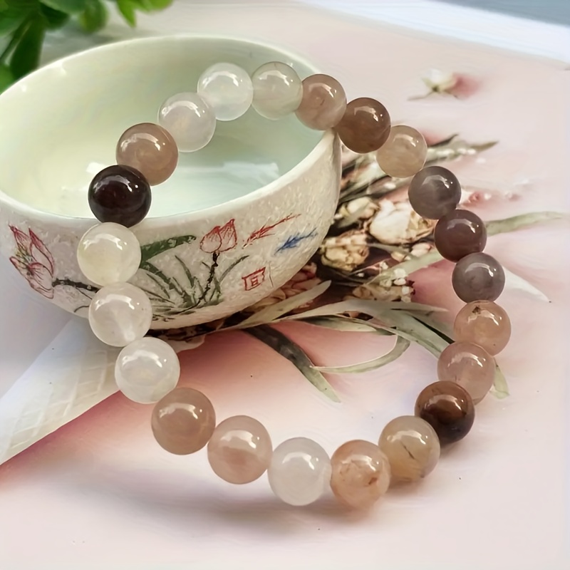 TEMU Un bracelet élégant en naturelle de 8 mm pour femmes - Doté de perles minimalistes, parfait pour un et les occasions festives, un cadeau idéal