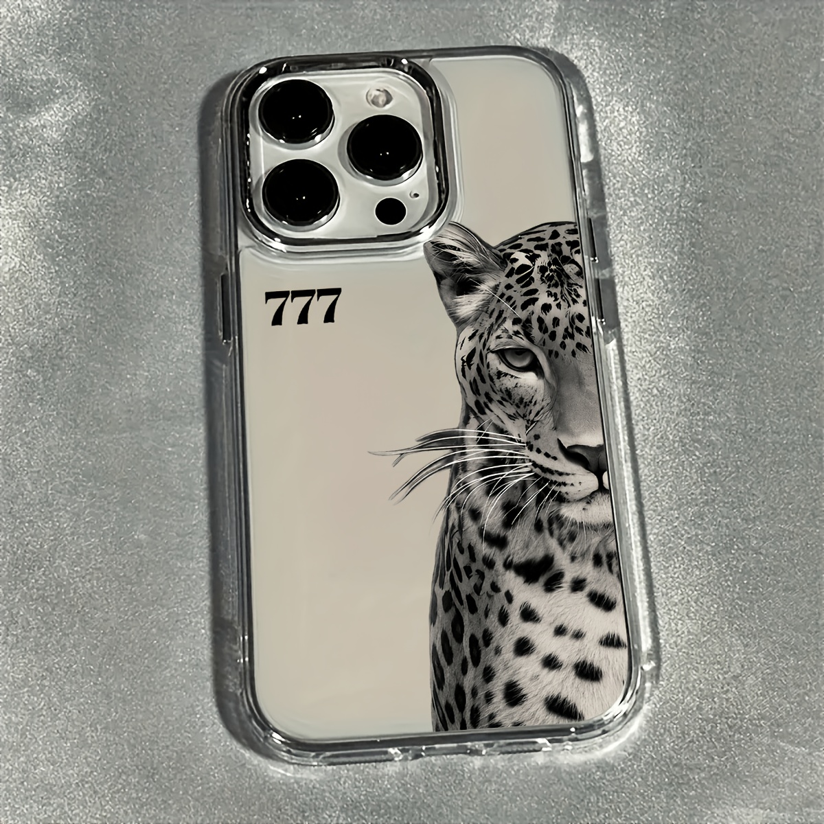 TEMU para teléfono: lateral de con estampado de leopardo, con el número 777, estilo moderno. para iPhone 17/16/15/14/13/12/11 Pro Max/Plus/Air.