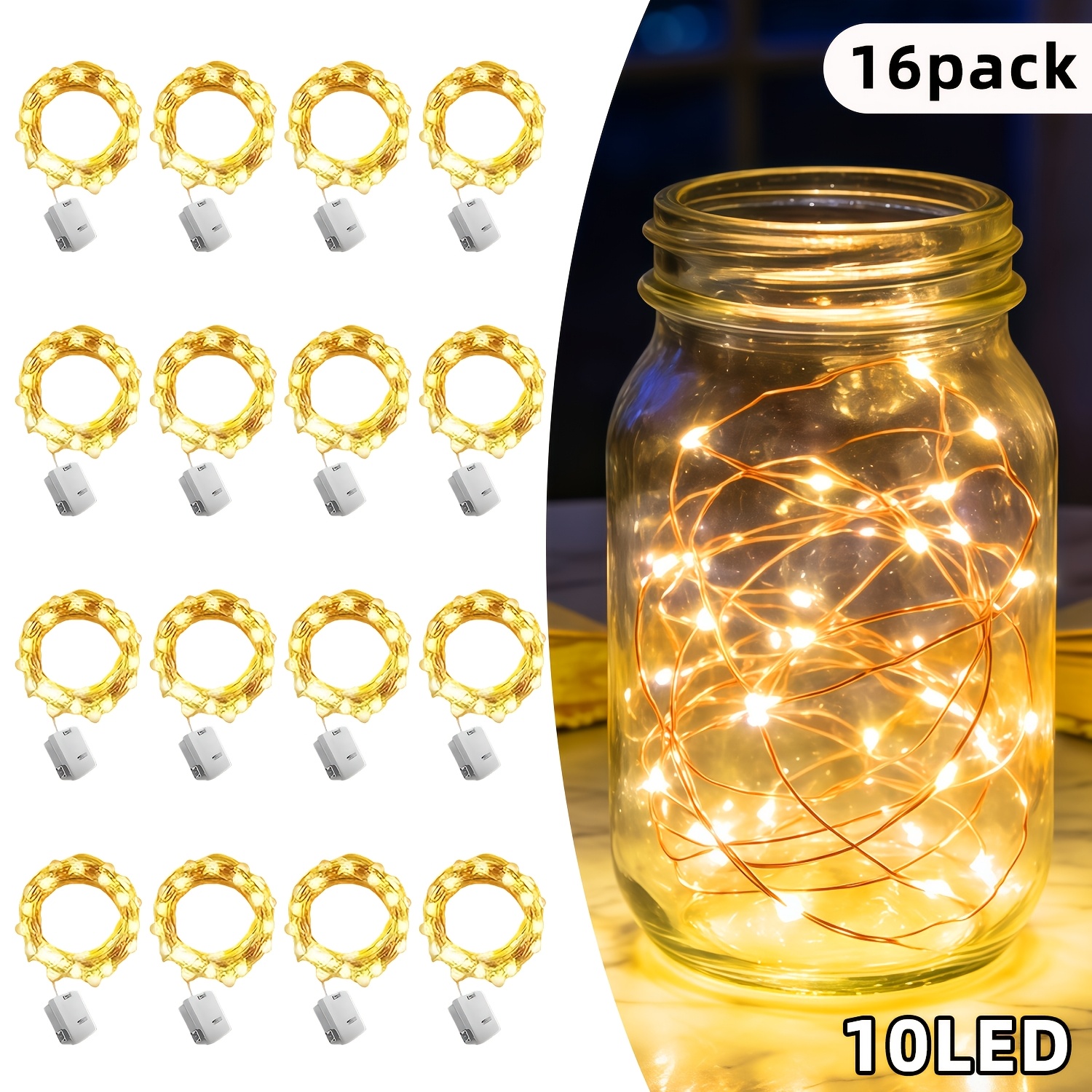 Image of 16pcs Set Of High-brightness Led Fairy Lights, 1m/2m Battery-powered Wire Starry Light Strings With 3 , Suitable For Weddings, Parties, Bouquets, Christmas Gifts, And Desktop Decorations