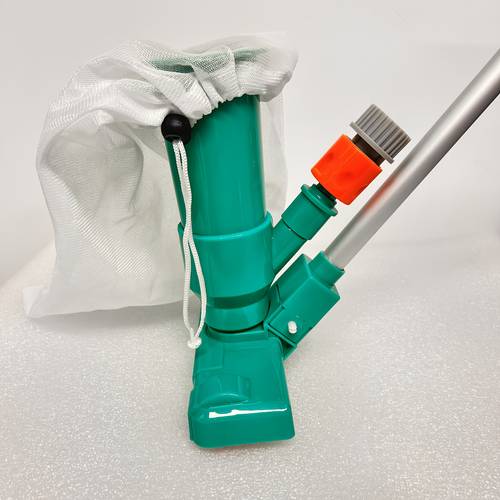 portable swimming pool vacuum cleaner with jet vacuum head leaf bag and section used as a cleaning tool for hot tubs above ground swimming pools and fountains green swimming pool skimmer