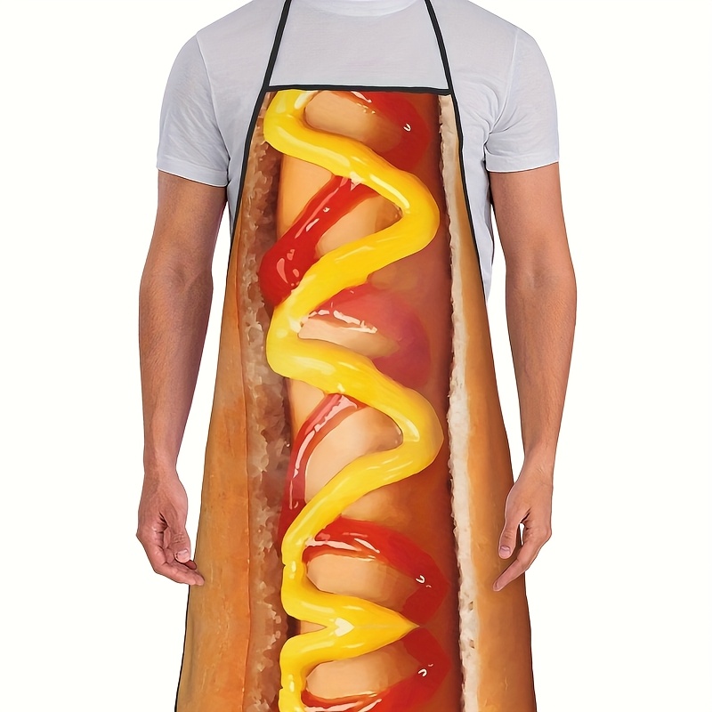 TEMU 1 tablier costume de hot dog amusant | Design de réaliste avec gouttelettes de moutarde et de ketchup - Tablier de chef robuste pour barbecue,