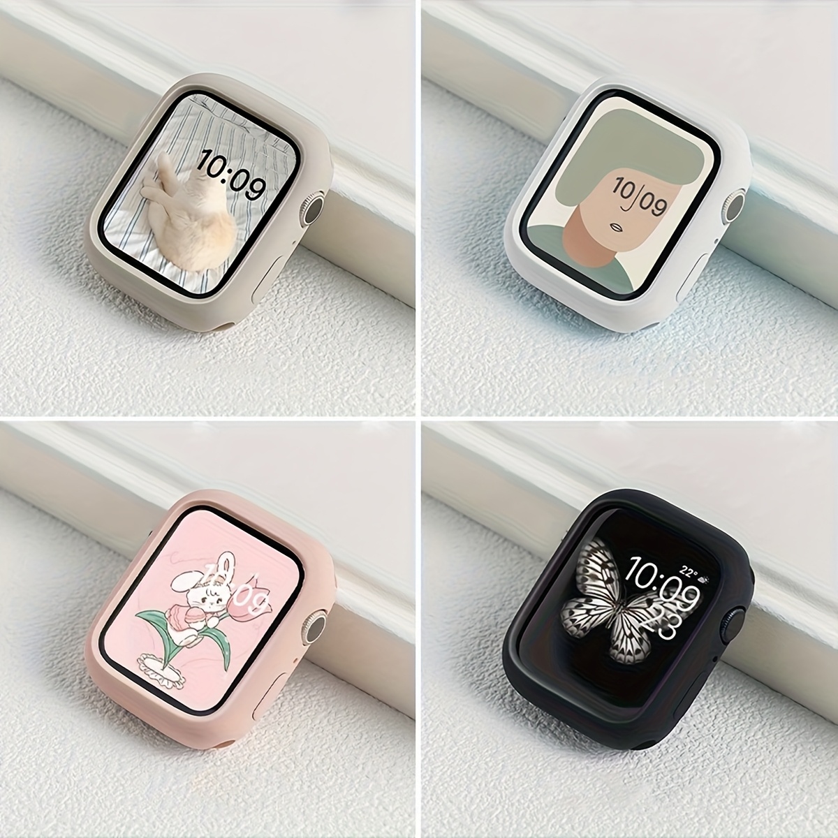 TEMU 4pcs/set Women Men Fashionable Casual Soft Silicone Watch Case Hollow Out Anti-fall Protector Cover, For Watch Case 40/41/42/44/45/46/49mm, For