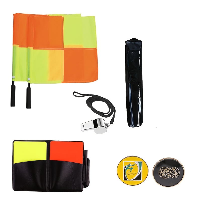 TEMU 6pcs Handheld Sideline Flag Set, Referee Court/competition Training Special, Including Sideline Selector, Red And Yellow Cards, Stainless Steel