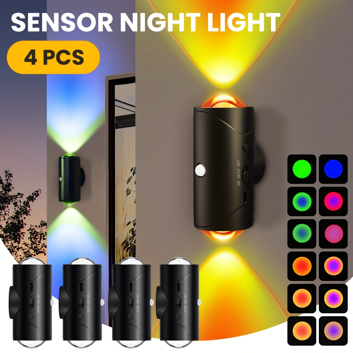 4/2/1 Smart Led Night Light With Motion Sensor, 3 Lighting , Rgb Color Changing, Magnetic Wall Mounted Usb Rechargeable For Entrance, Bedroom, Desk, And Closet