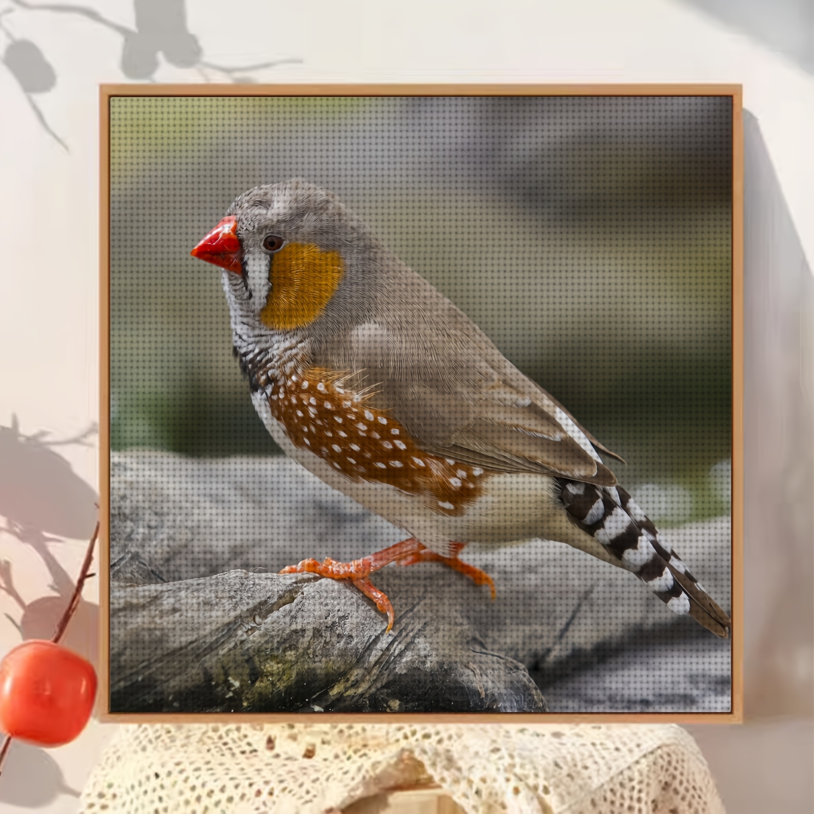 11CT Printed Cross-Stitch Kit, 'Pearl Bird on a Branch', Suitable for Beginners