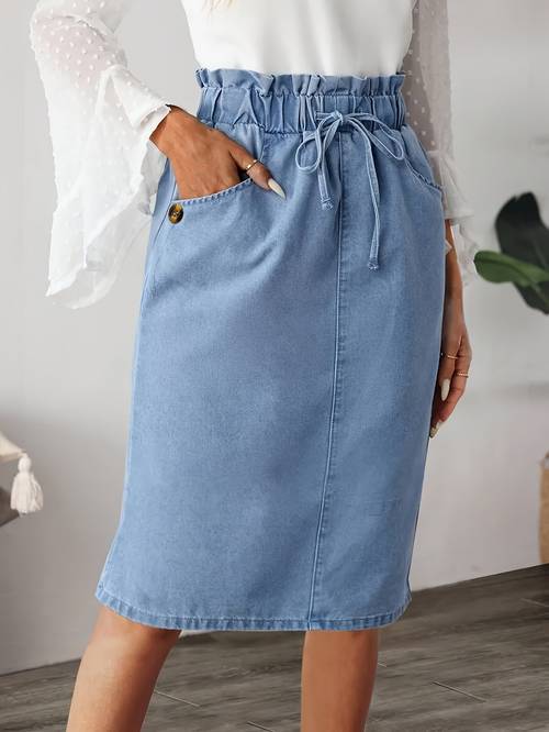 2026 lente/zomer elastische denim rok met trekkoord hoge taille a-lijn denim rok