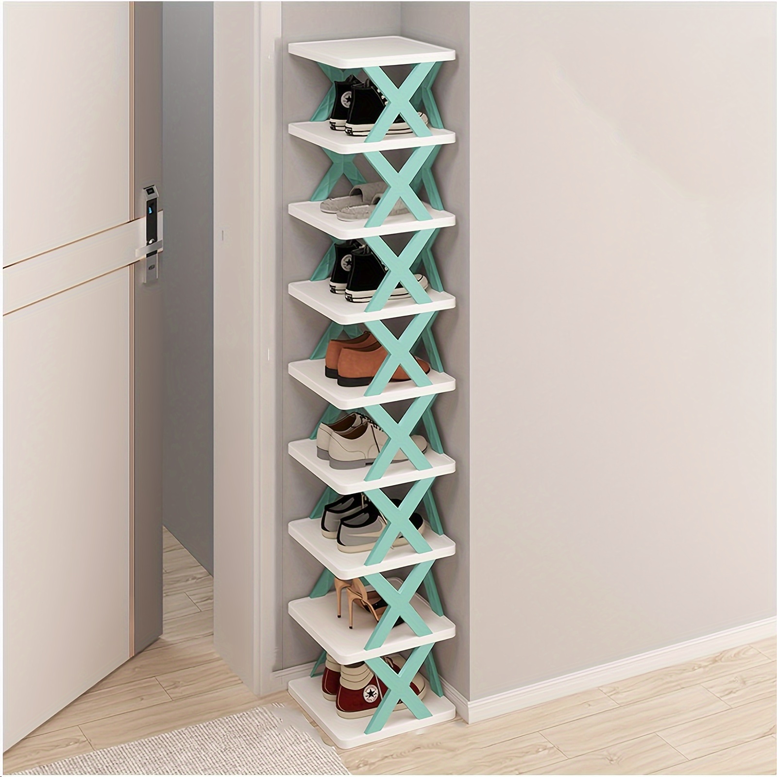 

9 Tier Vertical Shoe Rack, Space-saving Foldable Shoe Storage Organizer, Narrow Free Standing Stackable For Closet, Entryway, Doorway, Hallway, Corners