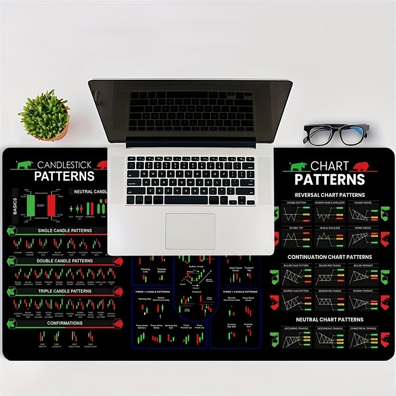 

Stock Market Chart Pattern Mouse Pad, 23.6x11.8 Inches, Black Rubber Base, Non-slip, , Desk Accessory, Unique Gift For Trading Enthusiasts