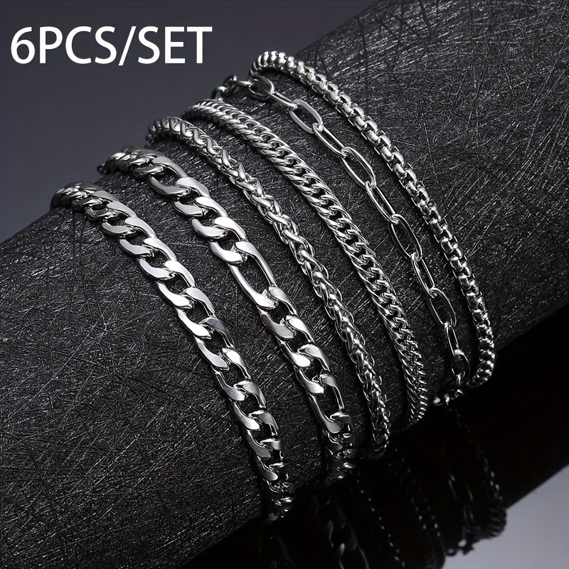 

6pcs/set Of Stainless Steel Bracelets 19cm Long