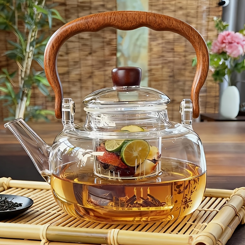 TEMU Tetera de vidrio resistente al de 1000 ml/37.2 oz con infusor extraíble, para tés florales, de frutas y de para uso en interiores, regalo para y