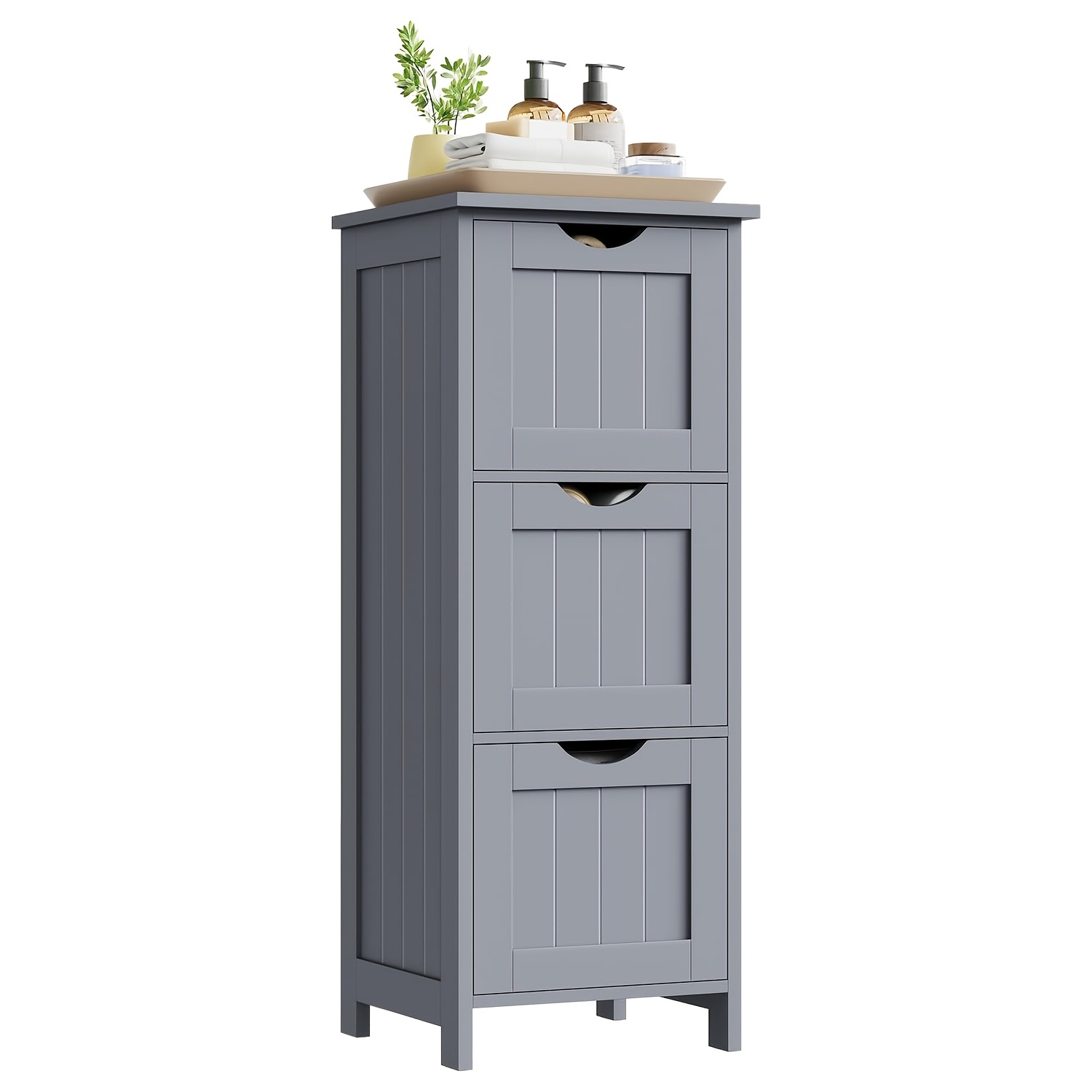 Image of 1pc Bathroom Vanity, Bathroom Cabinet, Side Cabinet With 3 Drawers, Narrow Bathroom Shelf, Living Room/kitchen, Modern Light Gray