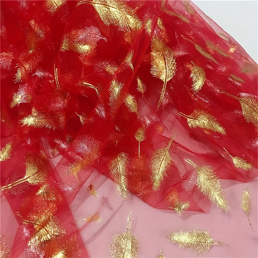 Image of Glitter Gilding Printed Feather Tulle Soft Fabric Girls Summer Dress Princess Skirt Clothing Decoration Handheld Gift Toys Fabric Width 1.5meter Length 1 Yard/3 Yards