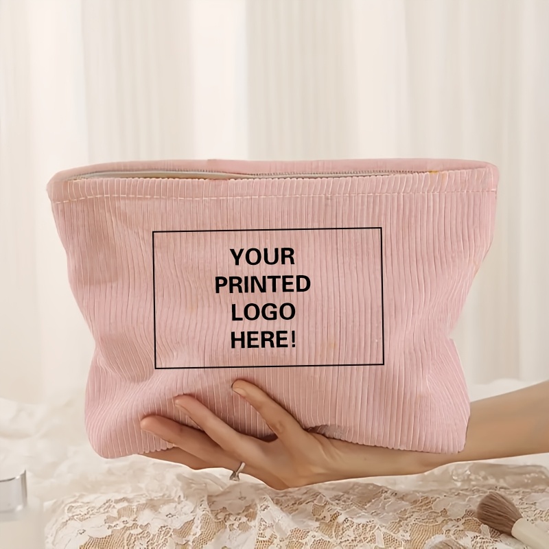 TEMU Sac à Maquillage en Velours Rose Personnalisable avec Fermeture Éclair - Nom/ - Idéal pour Organisateur de Toilette de Voyage, Trousse de