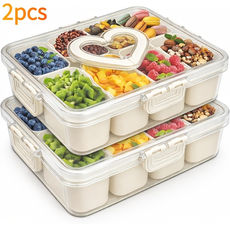 TEMU 2pcs Eection Snack Box Container Tray With Lid & Separate Compartments - Dishwasher- Plastic Food Storage Organizer, Portable Rectangular