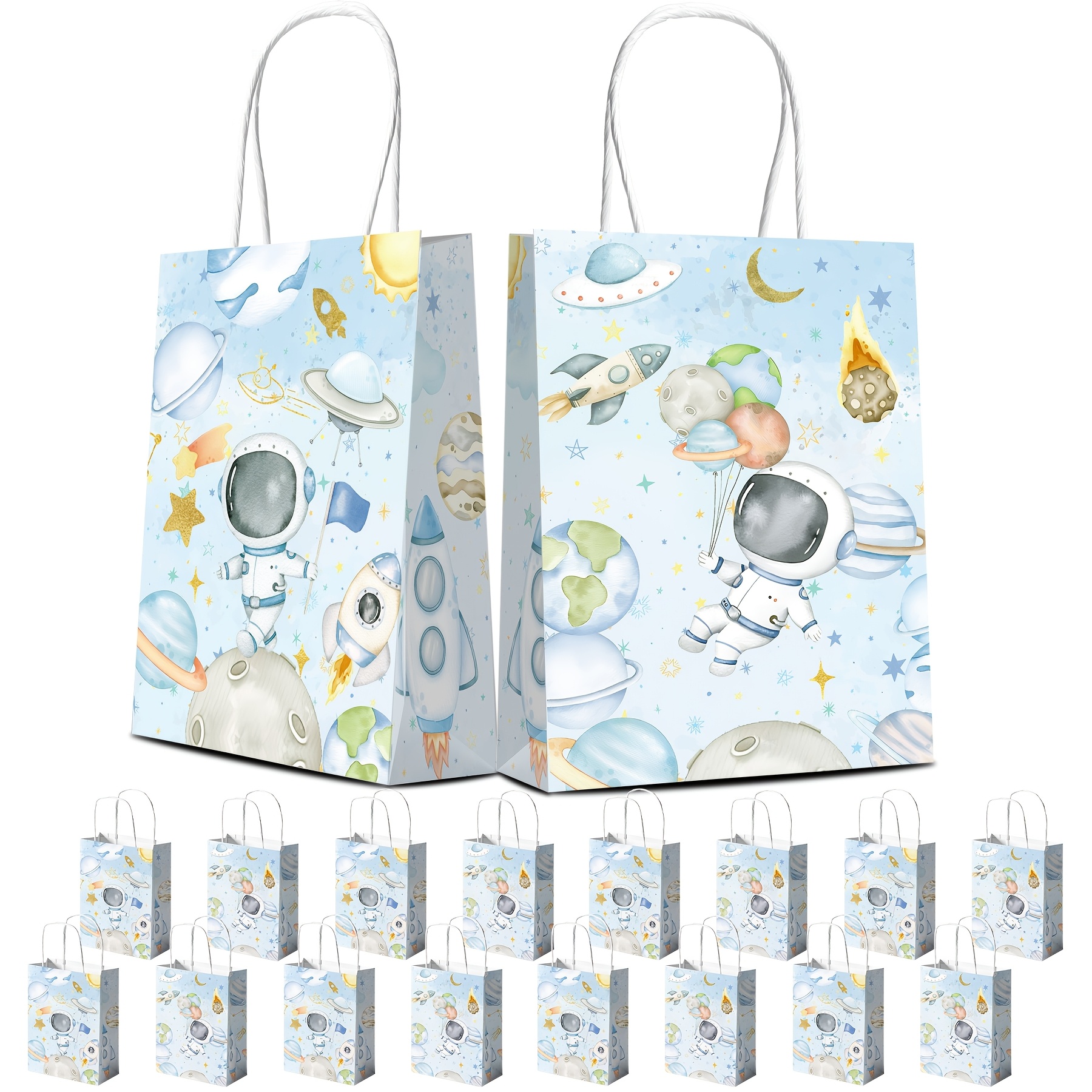 

16pcs Watercolor Astronaut Party Favor Bags Set - Birthdays, - Paper Bags With Space Theme Decorations