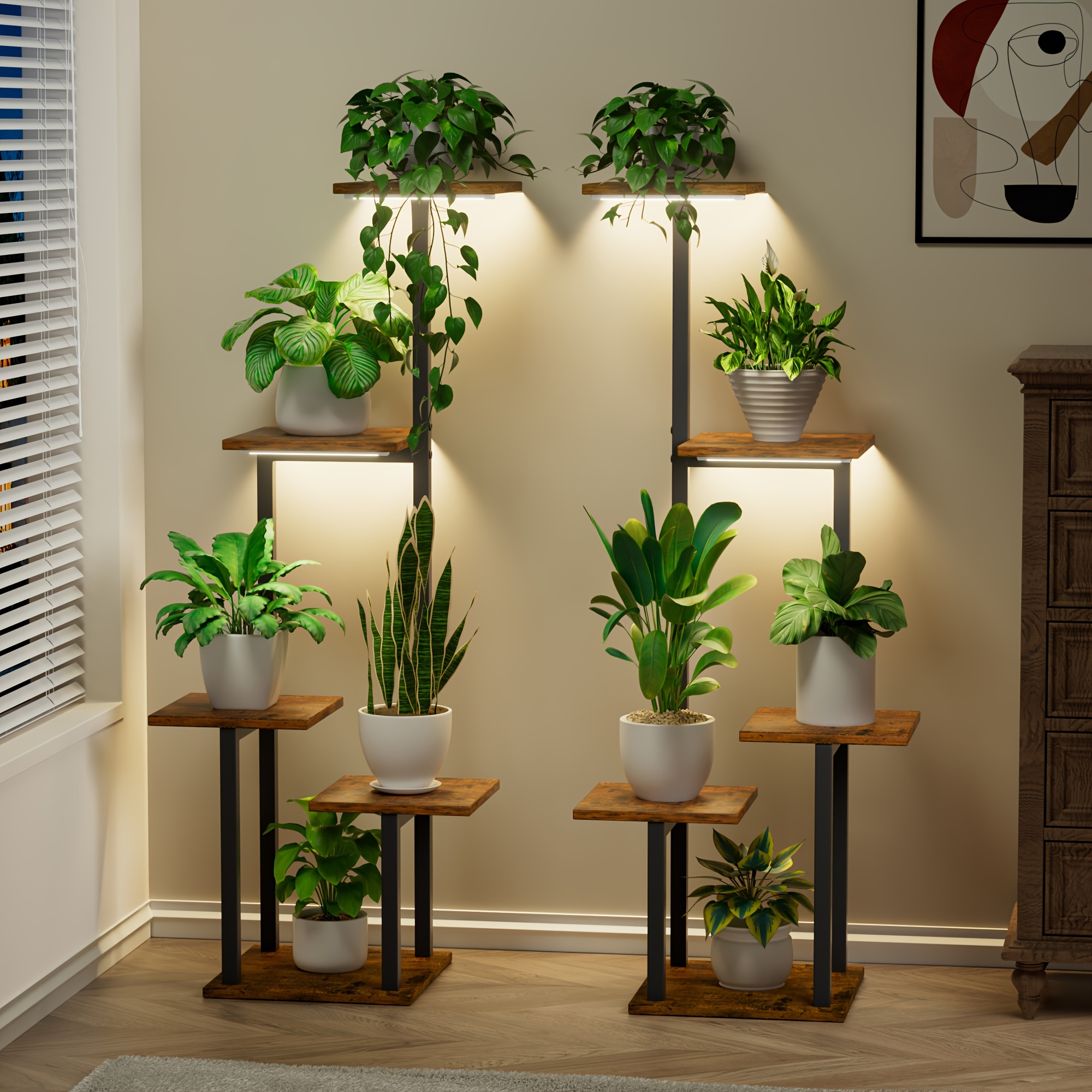 

Stand - 2 Metal For Plants Multiple, 5 Stand Shelves, Display For Décor