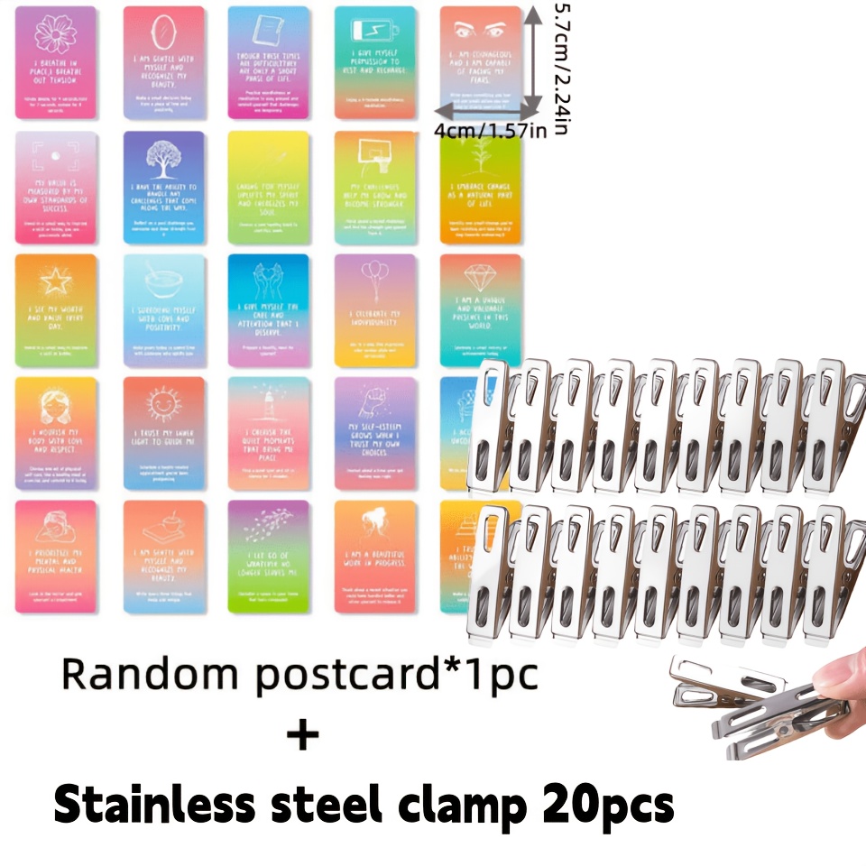 TEMU 20pcs Heavy-duty Stainless Steel Clothespins And Random Style Postcard 1pc, Anti-slip And Rust-proof Clips, Suitable For Laundry, Plants, And