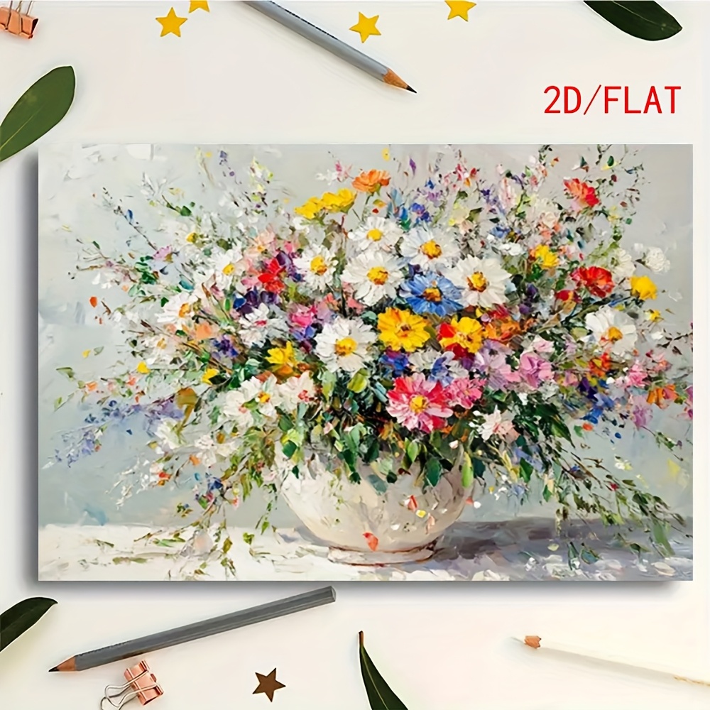 TEMU 2d Flat 1pc Vibrant Floral Canvas Art Print - Frameless 2d Oil Painting, Modern Wall Decor, Ideal For Living Room & Bedroom, Gift, Living Room