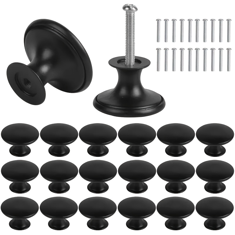 20pcs of 10 matte black round cabinet knobs with 10 screws 27mm metal alloy pulls suitable for kitchen bathroom and bedroom drawers and doors vintage style with smooth glossy   cabinet knobs and pulls