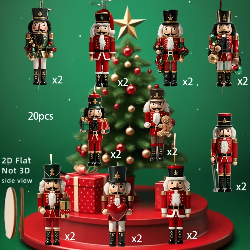 TEMU 2d Flat 20pcs New Christmas Nutcracker Ornaments, Christmas Decorations, Christmas Ornaments, Christmas Party Decorations, Suitable For Windows,