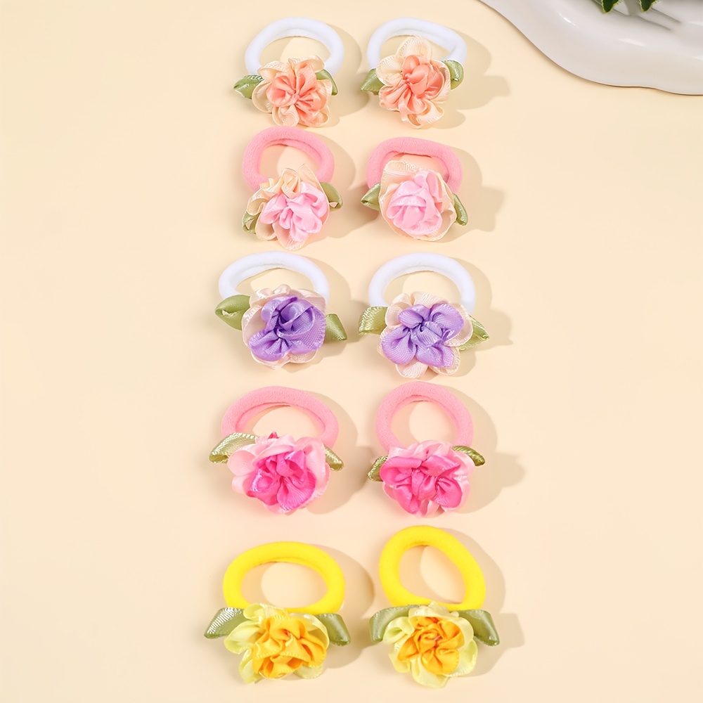 TEMU 10pcs Mini Flower Terry Hair Ties, Floral Ponytail Holders For Women, Scrunchies For Birthday Gift, Daily Hairstyle