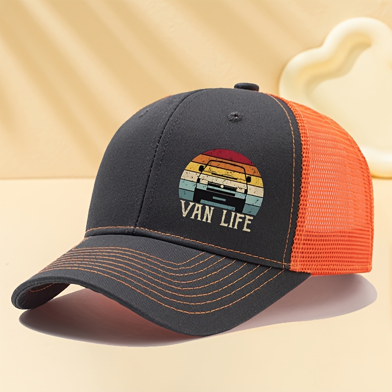 TEMU A Unisex Hard-top Mesh Breathable Baseball Cap With "" Print, Outdoor Fishing Curved Brim Hat, Summer , Trucker Baseball Cap, Casual Outdoor