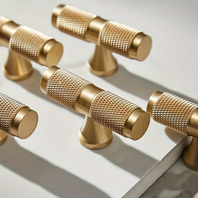 

2-piece Elegant Golden Brass Aluminum Alloy Door Handles - Polished Finish, Single Hole Design For Kitchen Cabinets & Drawers