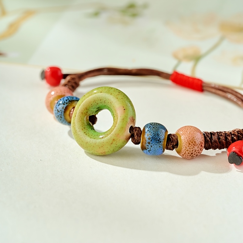 Ethnic-Style Ceramic Women's Woven Bracelet, Adjustable