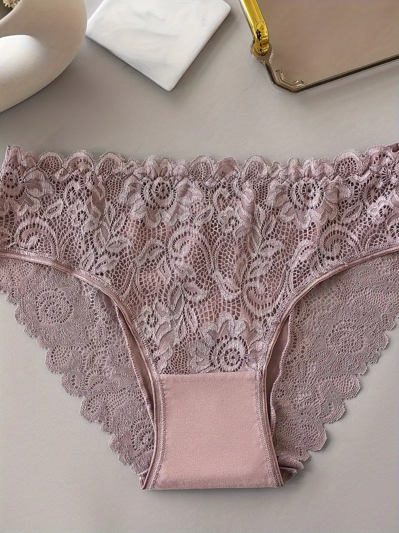 4pcs womens floral lace jockstrap underwear breathable comfortable briefs with contrast lace detailing sexy elegant design for casual attire everyday underwear floral lace detailing smooth texture fabric Product details 4