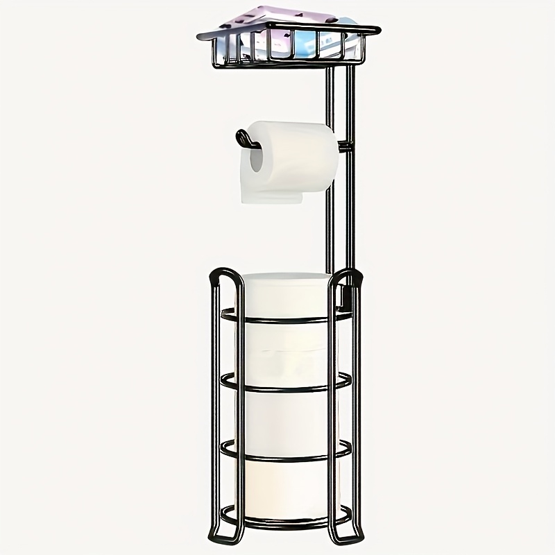 TEMU 1pc Stainless Steel Freestanding Toilet Paper Holder With Storage Shelf - Space- Bathroom Organizer, No Installation Needed, Durable