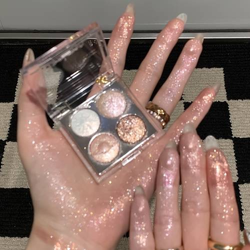 starry four color highlighter eyeshadow palette with pearlescent glitter highlighter under eye brightening long lasting portable waterproof and anti puffiness eyeshadow