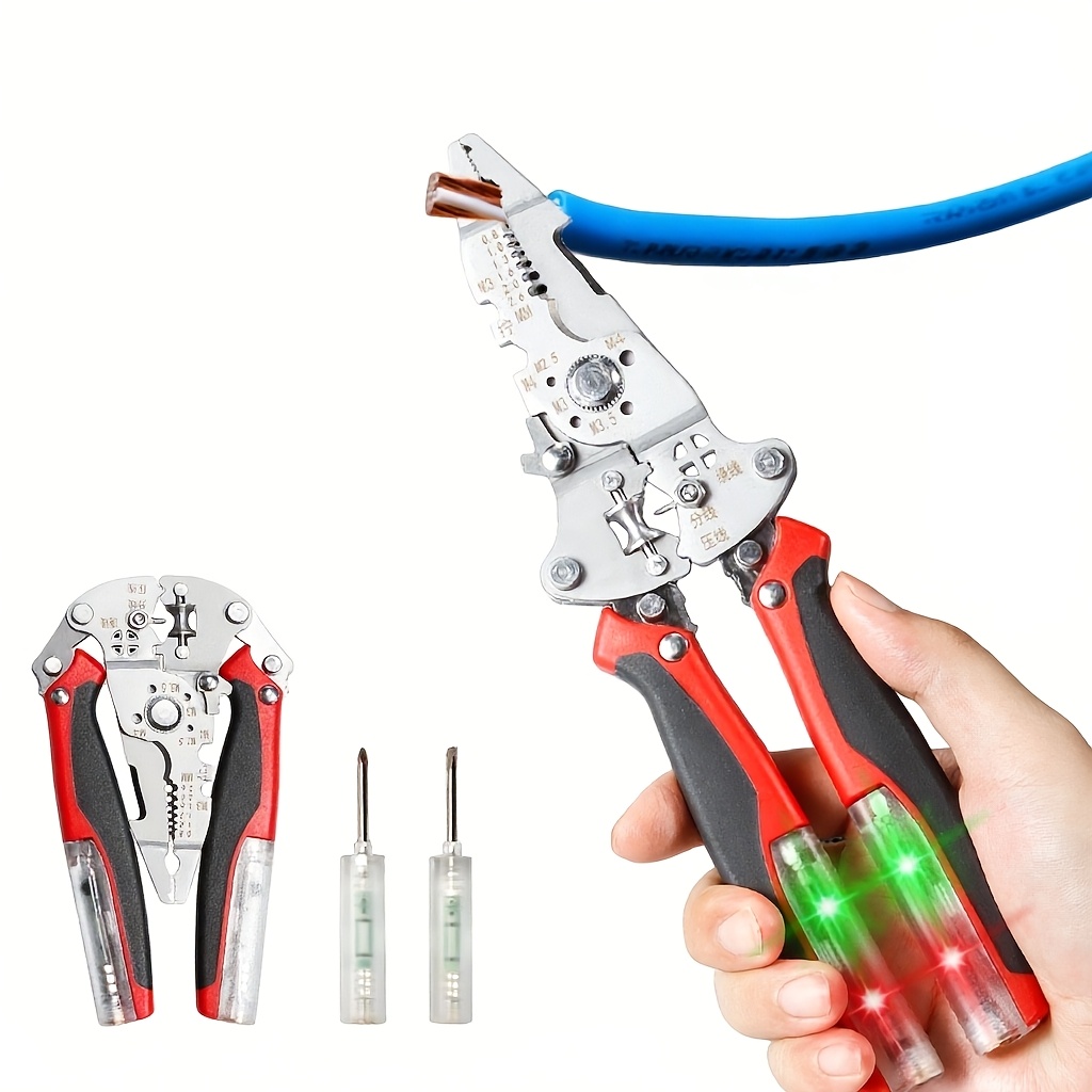 TEMU 10" Heavy Duty 18-in-1 Wire Stripper With Voltage Tester, Professional Electrical Pliers With 2 Detachable Test Pens, High , 250mm -one