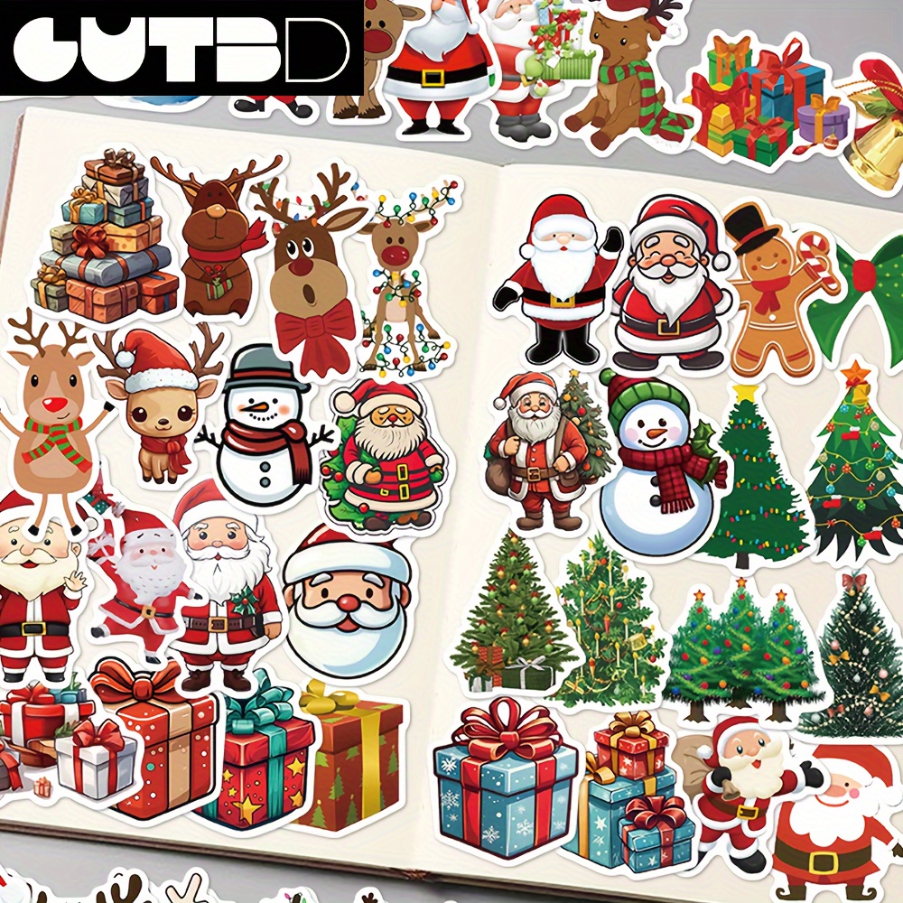 

50pcs Christmas Stickers Pack - Waterproof Pvc Santa & Holiday Decals For Laptops, Skateboards, Guitars, And Diy Crafts