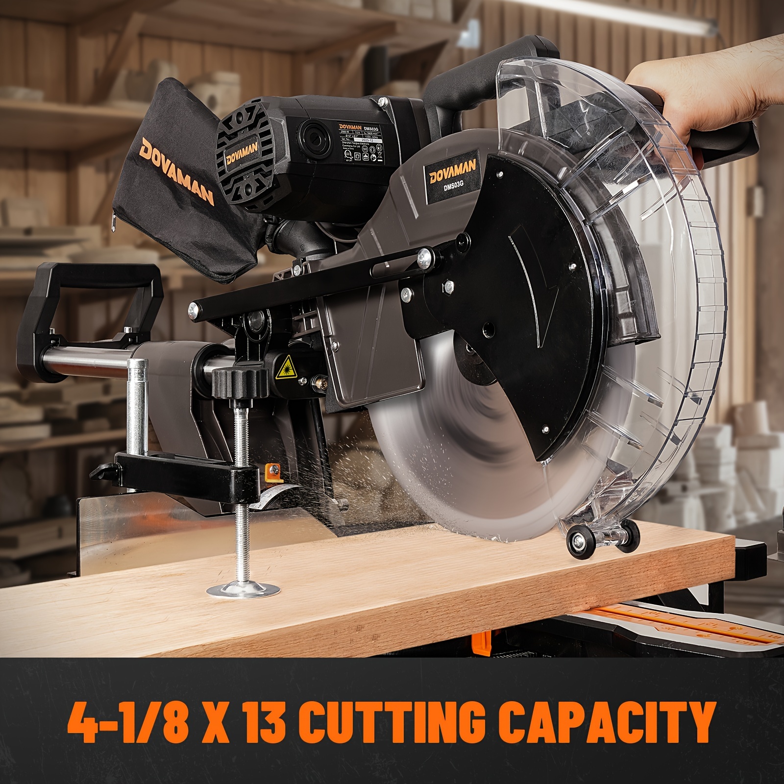 

12-inch Dual-bevel , Compund Sliding , Ambidextrous Operation, 3800rpm, 4.2 X 13in Cutting Capacity, Laser Guide, 0-45° Bevel & Miter Cut, 9 Positive Stops, 15-amp Corded