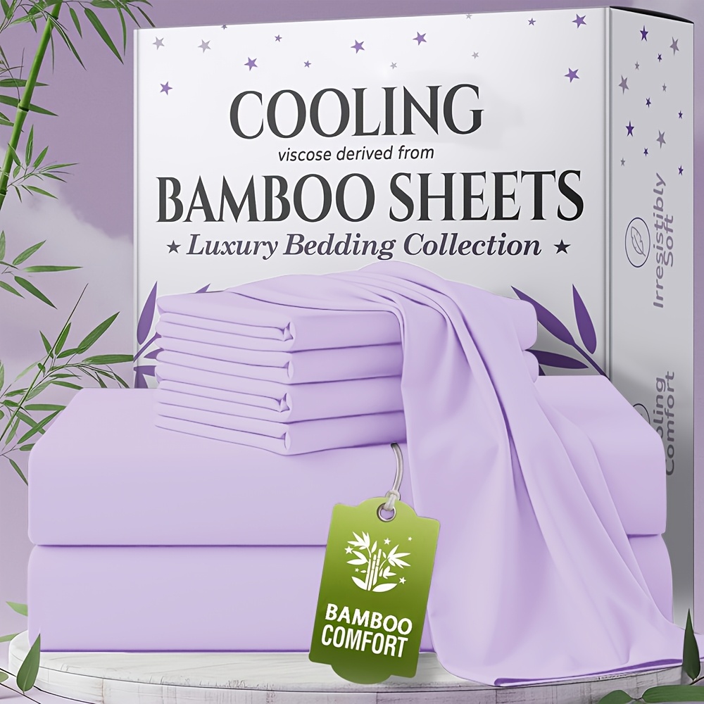 TEMU For Extra Deep Pocket Bamboo Sheets Set - 4/6pcs Breathable & Cooling Bamboo Bed Sheet Set, Kid Sheet & Pillowcase Sets, Hotel Luxury, Soft