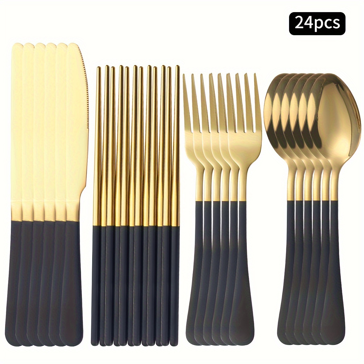 

16/24pcs Ensemble de couverts en acier inoxydable 1010 Couteau de table Cuillère Cuillère à dessert Cuillère à café Maison Cuisine Hôtel Restaurant Idéal pour fête de mariage Cadeau de fête Bar Scène