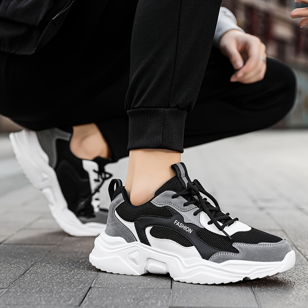 Lightweight Breathable Non Slip Platform Shoes, Lace Up Comfy Sneakers For Street Walking - All Seasons Men's Comfy Shoes