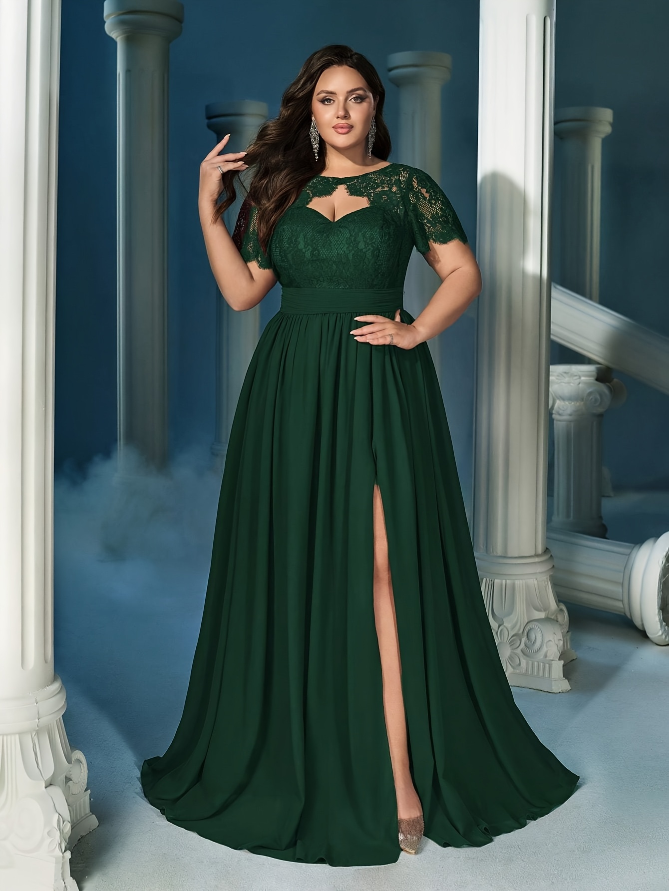 slim fit dress slacks Tiffany 16132 Long Plus-Size Prom Dress