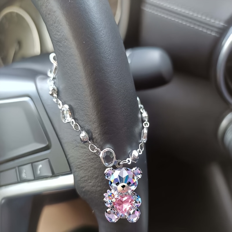 TEMU 1pc Diamond Cute Bear Car Pendant, Car Steering Wheel Decoration, Gear Shift Decoration, Your Journey, Bag And Key Pendant, Gift For Lovers,