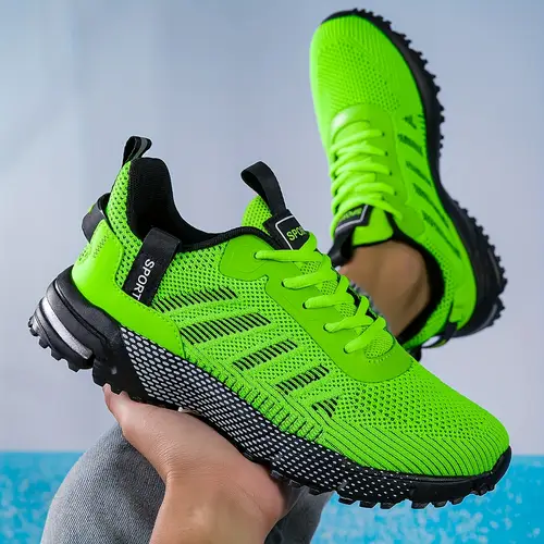 mens breathable knit running shoes lightweight low top athletic sneakers with md sole vibrant orange solid for gym jogging casual wear sleek sports footwear fabric upper durable traction footwear